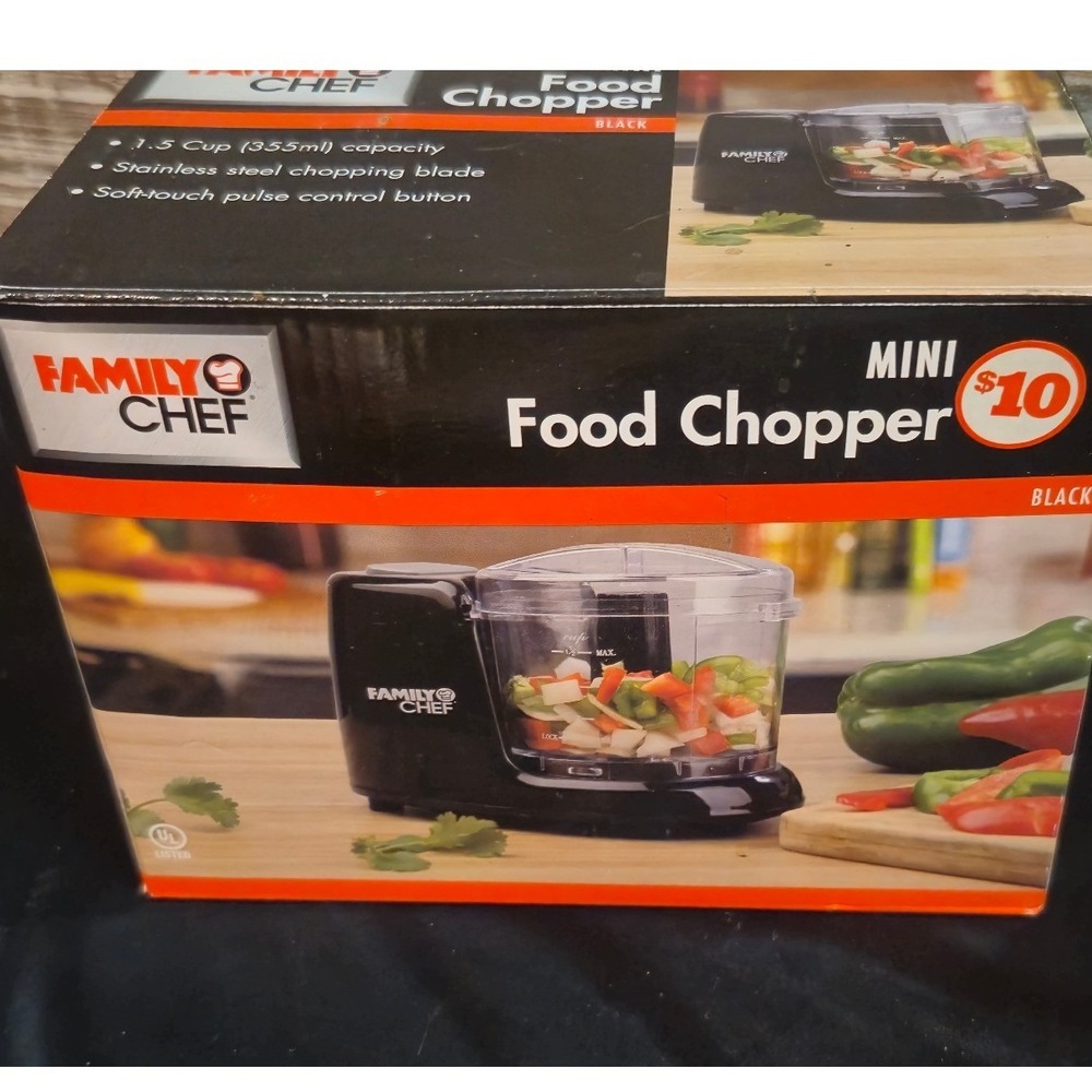 Family Chef Mini Food Chopper 1.5 Cup Black Stainless Steel Blade Electric